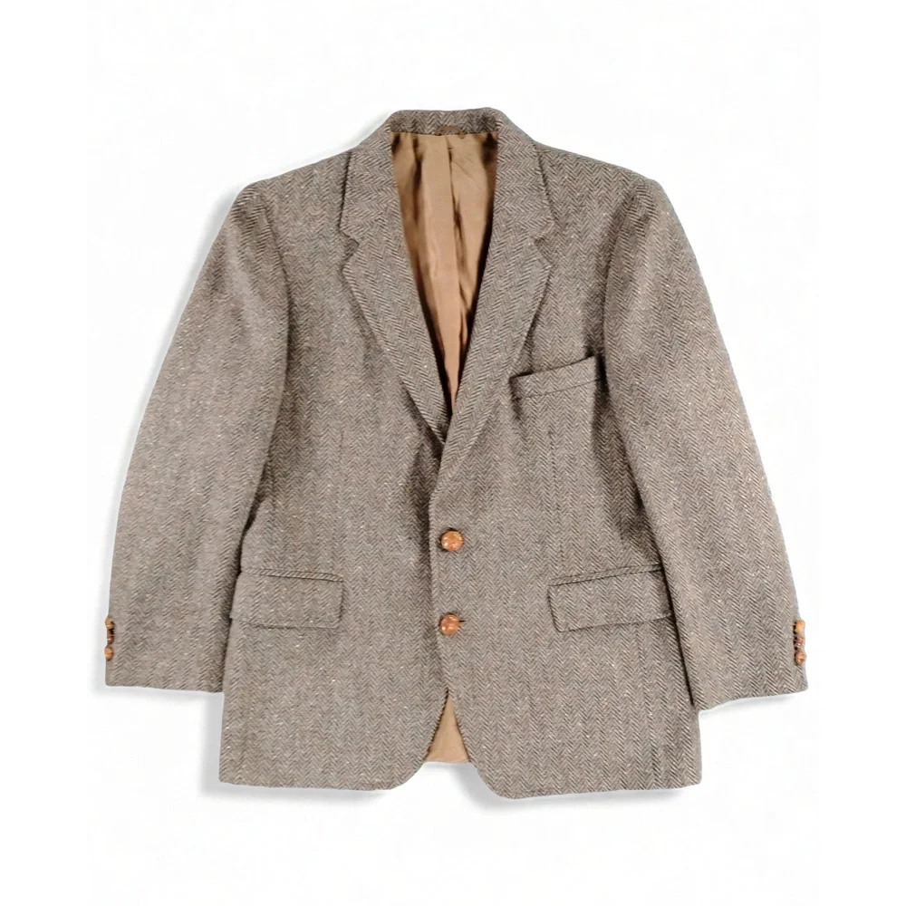 Vintage 80's Levi's Menswear Herringbone Wool Tweed Blazer 36L Made In USA